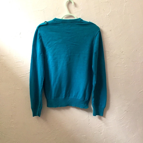 Guess Vintage Military Style V Neck Blue Sweater - Picture 7 of 8